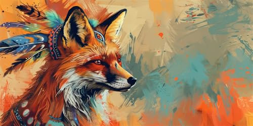 Malen Nach Zahlen Erwachsene Fuchs Malen Nach Zahlen Traumfänger Paint by Numbers Anfänger Kinder, Handgemalt Ölgemälde Leinwand Kits Pinseln Acrylfarben Bastelset, Home Deko, Frauen Geschenk 30x60cm