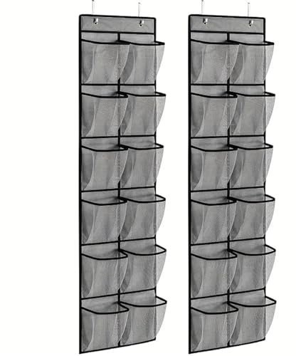 SCDZY Organizer über der Tür für Schuhe, 2 Stück 12 Große Taschen Schuhregal Hängende Platzsparend Schuhaufbewahrung Hängend Multifunktionale Hängeorganizer für Schmale Türen, Grau