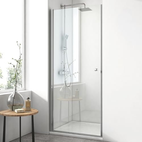 EMKE Duschtür 80x185cm Pendeltür Nische, Duschabtrennung Duschwand Nischentür Duschtüren Falttür Dusche Duschtrennwand Glas 6mm Sicherheitsglas Glastür