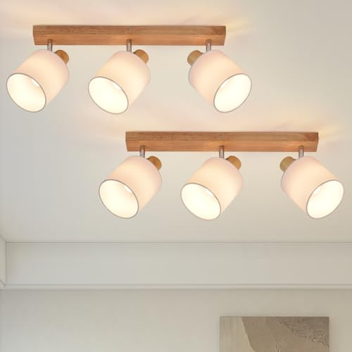 Glitzerlife Deckenleuchte 3 Flammig Deckenlampe Flur 2ER Deckenstrahler | Modern Holz Deckenspot Wandstrahler Schwenkbar 350° E14 MAX.25W lampe für Wohnzimmer Schlafzimmer Küche (ohne Leuchtmittel)