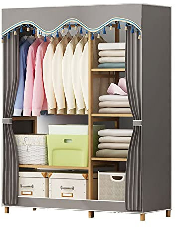 Stabiler Kleiderschrank aus Massivholz, Schwerer Kleiderschrank mit großer Kleideraufbewahrung, graues Kleiderregal für Herrenschlafzimmer (Größe: 163 x 121 x 44 cm)
