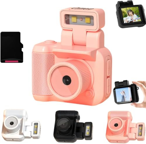 Retro Snap Camera Mini Digital,1080P Vintage Small Digital Camera Video Recorder with LED Flash Light,Mini Camera Keychain,Portable Travel Thumb Camera for Vlogging Life Recording (Pink 32G)