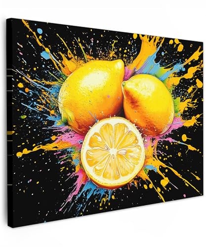 MuchoWow© Cuadros Decoracion Salon Modernos Dormitorios Cuadro Decorativos | 40x30 cm - de Lienzos Decorativo Decoración Cabecero Cama Limón - Graffiti - Colorido - Pintura - Moderno