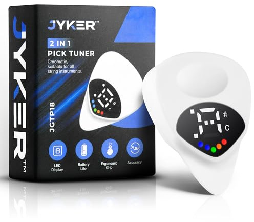 Jyker Guitar Tuner 2 in 1 Guitar Picks - Digital, LED Screen, 0.6mm Plectrum, 12 Equal Temperaments, Precision Tuning for Electric & Acoustic Guitars, Bass, Ukulele, Violin