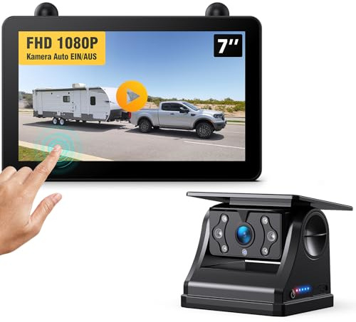 eRapta Solar Wireless Reversing Camera Kit: 7'' HD Touch screen Monitor, 1-Minute Easy Install, 12000mAh Rechargeble Battery,1080P Night Vision, IP69K Waterproof Rear View Camera for Car, Van, Trailer