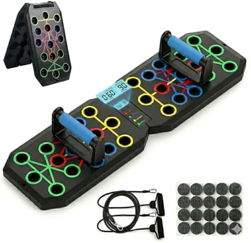 Planche de Pompes Multifonction – Appareil de Musculation avec Compteur Automatique, Bandes de Résistance et Poignées Antidérapantes – Entraînement Complet à Domicile – Pectoraux, Epaules, Bras, Dos
