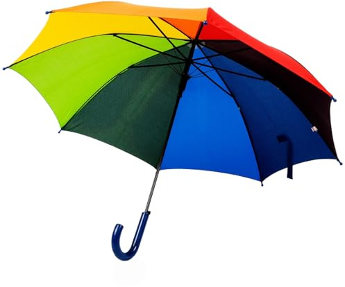Meichoon Parapluie arc-en-ciel pour enfant avec cadre en fibre de verre solide 8 baleines léger protection contre le vent et la pluie Facile à ouvrir et à fermer Poignée crochet en J Extérieur