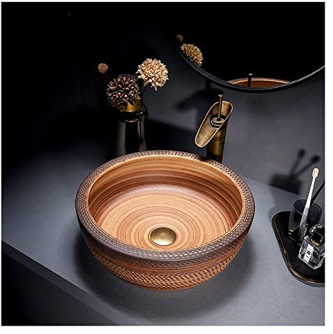 asdchZen Combinación De Lavabo Y Grifo De Cerámica con Textura Minimalista sobre Encimera, Lavabo De Tocador para Bar