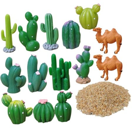 HOOTNEE Set Di Decorazioni Piante Succulente Finte Cactus E Cammelli in Resina Per Scrivania Ufficio O Camera Da Letto Scena Desertica Realistica