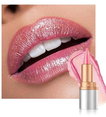 Glitzer Lippenstift Hellrosa, Smooth Nourishing Lipliner mit Metallic Finish, Long Lasting Shine, Wasserfest Lip Liner & Lipstick 2-in-1, Cremige Textur, Hochpigmentiert Not-stick Lipgloss Makeup-02