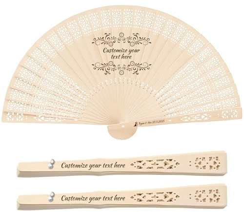 XSTZR 10Pcs personalized wedding fans, custom handheld fans, wedding fans, unique bridal shower party favors, handmade wooden fans for guests (Hollow wooden fan)