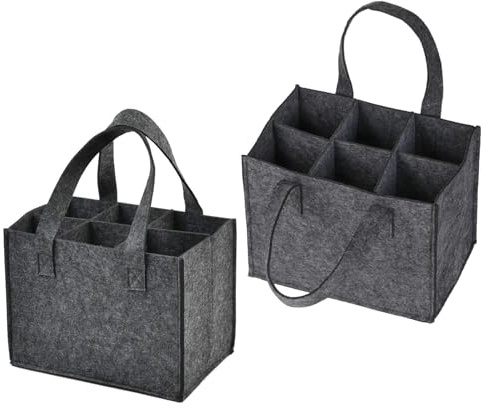 Hiuyavy Felt Wine Bottle Carrier Bags, 2PCS Wine Bottle Bag, Portable Wine Bottle Bag for 6 Bottle Wine Carrier Bags with Handle for Storing Carrying Wine Beer Champagne Drinks Carrier(Dark Grey)