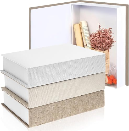 MALLOOM Lot de 3 Faux Livres Décoratifs, Boîtes à Livres Factices, Style Lin Moderne, Livres Empilés Rigides pour Décoration de Table Basse, Bureau, Étagère, Artisanat DIY