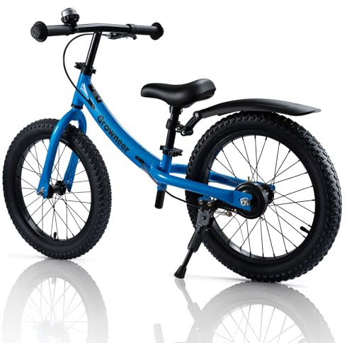 GROWNEER 16 Kids Balance Bike for 4-8 Year Old Boys Girls, Lightweight High Carbon Steel Frame, Adjustable Padded Seat & Handlebars, Rear Brake, All-Terrain, Blue