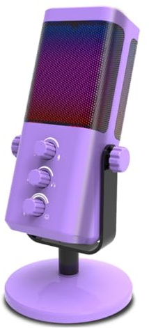 Harewtwy Microfono da Gioco RGB USB-C con Monitoraggio della Cancellazione del Rumore per Lo Streaming/Registrazione/ASMR/Video C