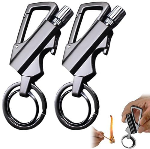 Permanent Match Infinity Lighter, with Multitool Keychain Bottle Opener, Waterproof Matches, Reusable Keychain Lighter, Camping Tool, for Outdoor Survival, for Men Gifts (Black-2pcs)