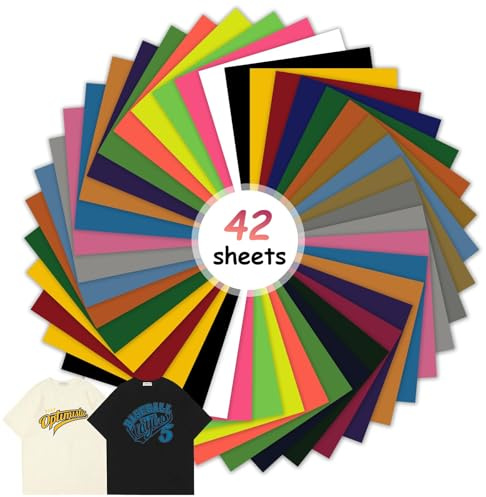 EOPUOZS 42 stycken plotterfolie textil, plotterfolie för strykning, 30,5 x 20,5 cm, flexfolie för textilier, perfekt för t-shirt design, kläder, väskor