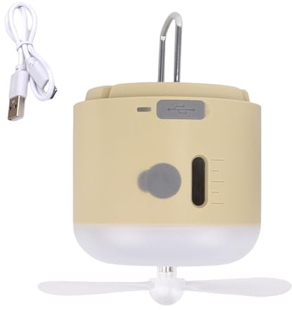 Geavonyg Ventilador Y Luz para Acampar con Carga USB 4 En 1 Nebulización Repelente Y Capacidad De Carga De Teléfono USB Miniventilador con LED