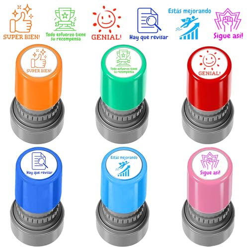 6 Sellos para Profesores con Mensajes Motivadores - Sellos de Tinta Automática y Divertidos para Recompensas en el Aula, Deberes y Actividades Creativas