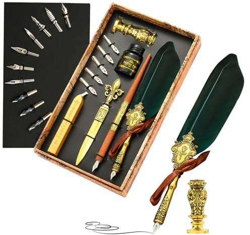Generiskt fjäderpenna och bläckset – vintage kalligrafi dip pen-kit