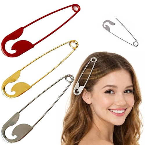 Enorm säkerhetsnål-hårklämma, 16 cm, fransk stil, metallsäkerhetsnål, stort hårspänne för en söt, söt och elegant look – perfekt för långt, tjockt hår (set B)