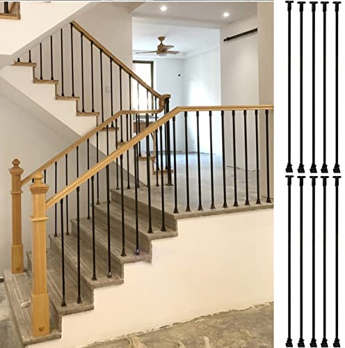 Lot de 10 poteaux de système de balustrade en fer forgé noir pour balustres creux carrés de 1 à 7 marches - Montage sur le visage - Décoration intérieure d'escalier