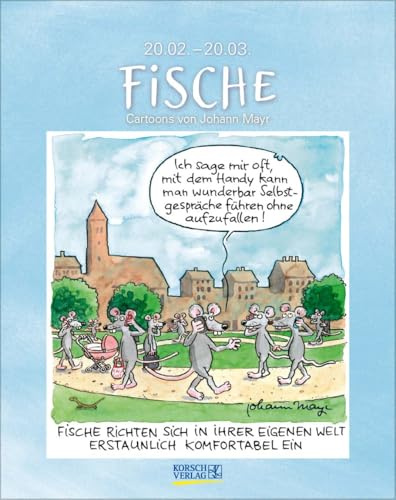 Fische 2026: Sternzeichenkalender-Cartoonkalender als Wandkalender im Format 19 x 24 cm.