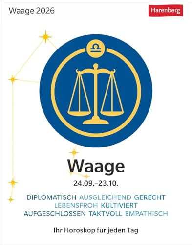 Waage Sternzeichenkalender 2026 - Tagesabreißkalender - Ihr Horoskop für jeden Tag: Tischkalender 2026 mit täglichem Horoskop. Kleiner Kalender mit ... die Sterne (Sternzeichenkalender Harenberg)