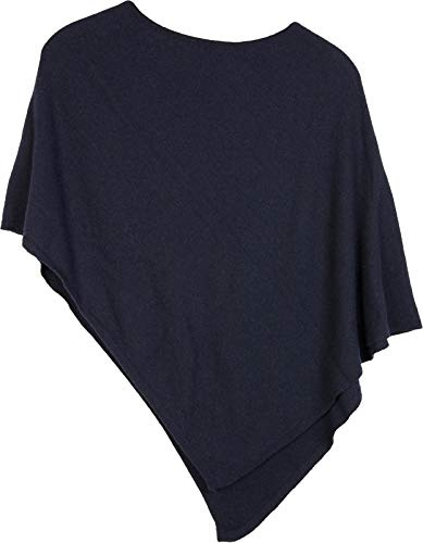 styleBREAKER Damen Feinstrick Poncho in Unifarben, leicht asymmetrischer Schnitt, Ärmellos, Rundhals 08010042, Farbe:Midnight-Blue/Dunkelblau