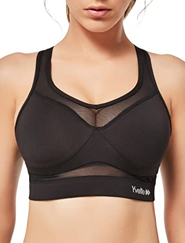 Yvette Sport BH Starker Halt Mesh Ringerrücken Große Brüste Ohne Bügel Gepolstert für Fitness Lauf Yoga,Schwarz,4XL Große Größen