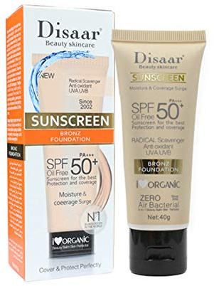 DISAAR BEAUTY Crème Solaire Fond de Teint Bronzé SPF50 + PA +++ Protection Solaire Sans Huile 40g