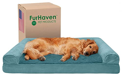 FurHaven Cama de Gel refrescante para Perros Grandes con Refuerzos extraíbles y Funda Lavable, para Perros de hasta 95 Libras, sofá de Felpa y Gamuza, Piscina Profunda, Jumbo, XL