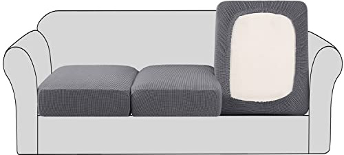 H.VERSAILTEX High Stretch Individual Seat Cushion Covers 3 Pack Thick Jacquard Textured Twill Fabric Sofa Slipcovers for 3 Couch Cushion Washable Couch Cover for Living Room Outdoor Patio,Grey