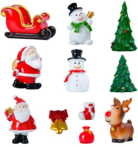 KATELUO 11 Noël Miniatures Jardin Ornement,Figurines de Père Noël,Mini Figurines décoratives en résine,Père Noël,sapins de Noël, Bonhomme de Neige,pour Table de Noël, décoration de Table de Noël