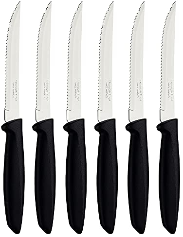 Tramontina Set di Coltelli Dentati per Carne 6 pezzi, Colore Nero, Acciaio Inossidabile, Plenus