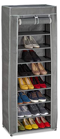 relaxdays Meuble à Chaussures Tissu, 9 Compartiments, 27 Paires, Housse Amovible, HxLxP 150 x 60 x 30 cm, Anthracite