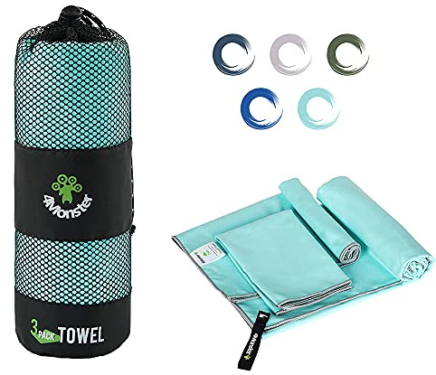 4Monster Lot de 3 Serviettes de Sport en Microfibre à séchage Rapide-Ultra légères-Super absorbantes-pour la Plage, Le Camping, la Gym, la Plage, Le Sport, la Natation, la randonnée (Vert lac)