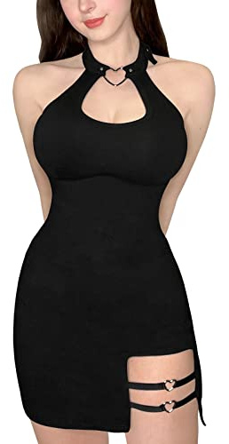 LittleForBig Femme Coton Combinaison Col Vampy Bodycon Mini Robe Jupe Noir XXXL
