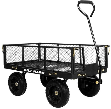 BILT HARD 10 Flat Free Tires Heavy Duty Garden Cart with 180° Rotating Handle and Removable Sides, 4 Cu.Ft 880 lbs Capacity Utility Steel Wagons for Outdoor, Yard