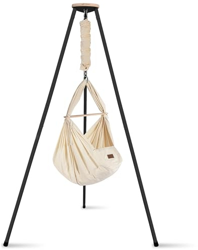 SCHMUSEWOLKE Federwiege - Set mit Tipi-Gestell Anthrazit - Hängematte für Babys und Kleinkinder ab Geburt bis 3 Jahre - Bio-Baumwolle - Mit Schafwoll-Matratze