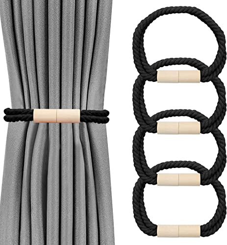 Scettar 4 Stück Magnetische Vorhang Raffhalter, Schwarz Raffhalter für Vorhänge mit Magnet, Raffhalter für Gardinen Halterung Vorhang Halter Gardinenhalte Dekoration Gardinen zubehör