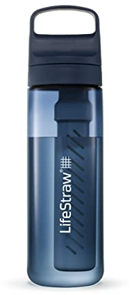 LifeStraw Go Series — BPA-Free Water Filter Bottle for Travel and Everyday Use Removes Bacteria, Parasites and Microplastics, Improves Taste, 22oz Aegean Sea