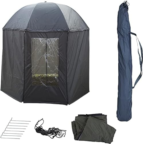 PHOENIX 91109 Angelschirm Ø250 cm Angel Schirmzelt mit Umhang und Erdnägel, Schutz Regen Wind Kalt und UV Sonnen, 3 Männer und Karpfengepäck + GRATIS Etui