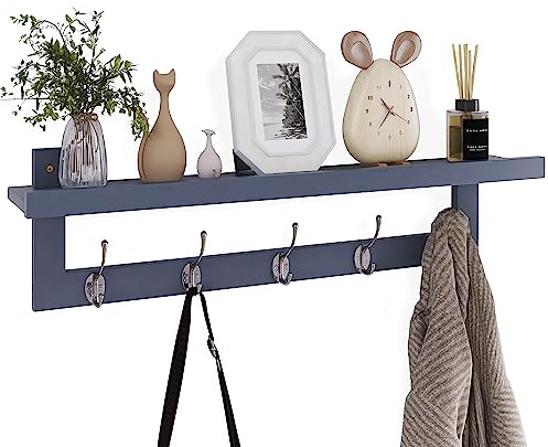 SMIBUY Percheros con Estante de Pared, Perchero de Entrada de 74 cm para Pared, Estante Colgante de Bambú con 5 Ganchos Dobles de Metal para Baño, Dormitorio, Cocina, Sala de Estar, Mueble (Gris)