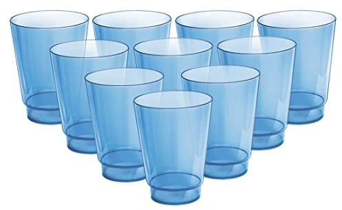 Acrimet Vaso de Plástico Duro, Resistente y Reutilizable, 300 ml, Copas de Agua Apto para Lavavajillas, Vasos para Bebidas Apilable (Color Azul) (Juego de 10)