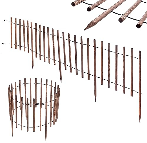 KADAX Bordo per aiuole, recinzione in legno resistente alle intemperie, bordo per aiuole con collegamento in filo di acciaio, bordo per prato, bordo per giardino, aiuole o parco (80 x 230 cm)