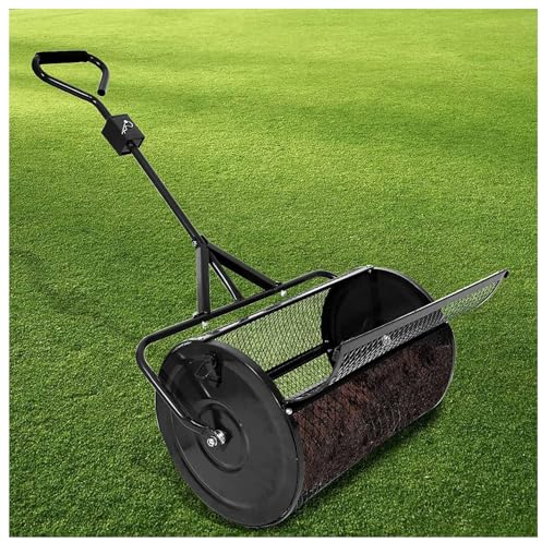 NYANS Épandeur de Compost de 24 Pouces, Épandeur de Graines à Panier en Maille Métallique, pour Engrais de Pelouse de Jardin, Épandeurs à Rouleaux de Mousse de Tourbe,Black-32 * 60cm