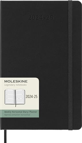 Moleskine Weekly Planner 2024-2025, Agenda Settimanale 18 Mesi 2025, Agenda Orizzontale con Copertina Rigida e Chiusura Elastica, Formato Large 13 x 21 cm, Colore Nero