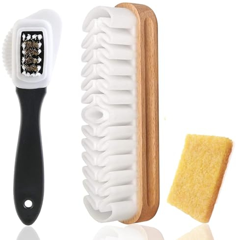 Juego de 3 Cepillos de Ante para Zapatos, Cepillo para el Ante con Borrador Multifuncional Cepillo de Limpieza Cepillos para Gamuza y Nubuck con Asa para Nubuk y Ante, Cuidar el Cuero