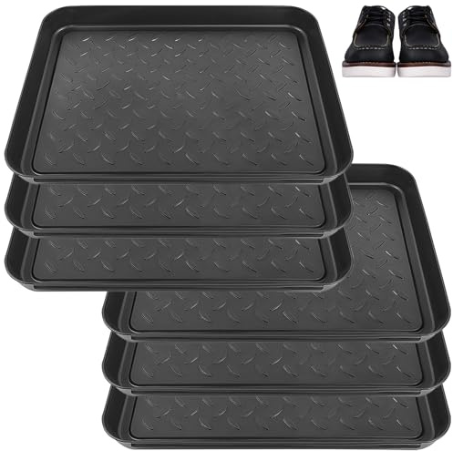 Sibosen 6 Stück Schuhtablett Schuhwanne Schuhmatte Schuhablage Unterlage Untersetzer Schuhabtropfschale 35x27x3cm Abtropfschale Schwarz für Schuhe